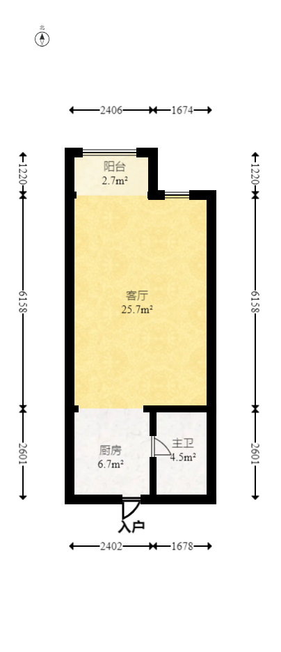 YO领域（领御大厦）  1室1厅1卫   48.00万室内图1