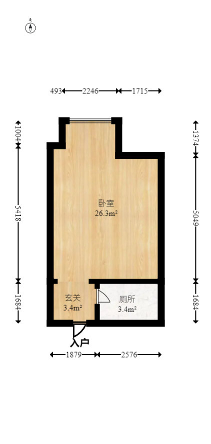 阳光100二期 1室1厅1卫 1300.0元/月 阳光100二期 1室1厅1卫 1300.0元/月户型图