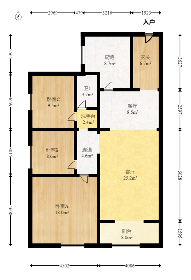 江山帝景雅典  3室2厅1卫   108.00万室内图1