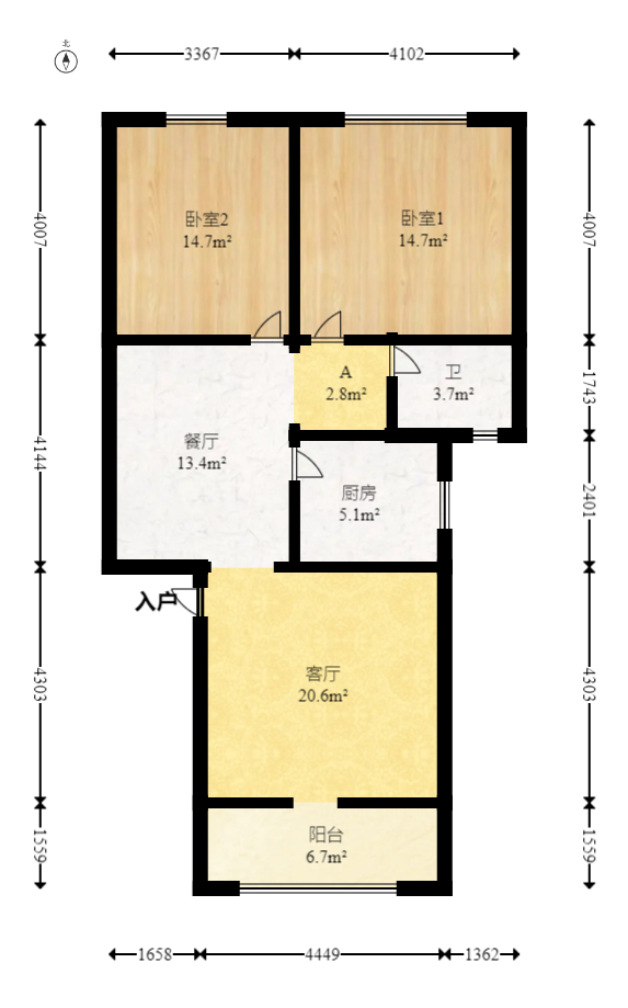 富绿新村  2室2厅1卫   58.00万室内图1