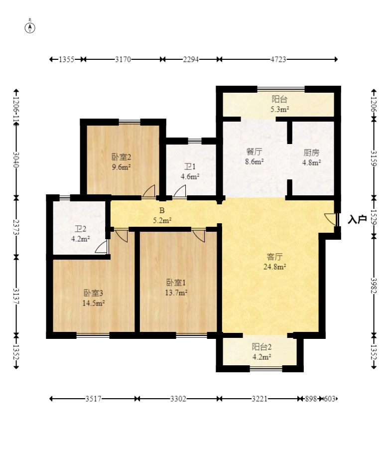 明昇壹城(明昇时代广场)二期  3室2厅2卫    155.0万 明昇壹城(明昇时代广场)二期  3室2厅2卫    155.0万户型图