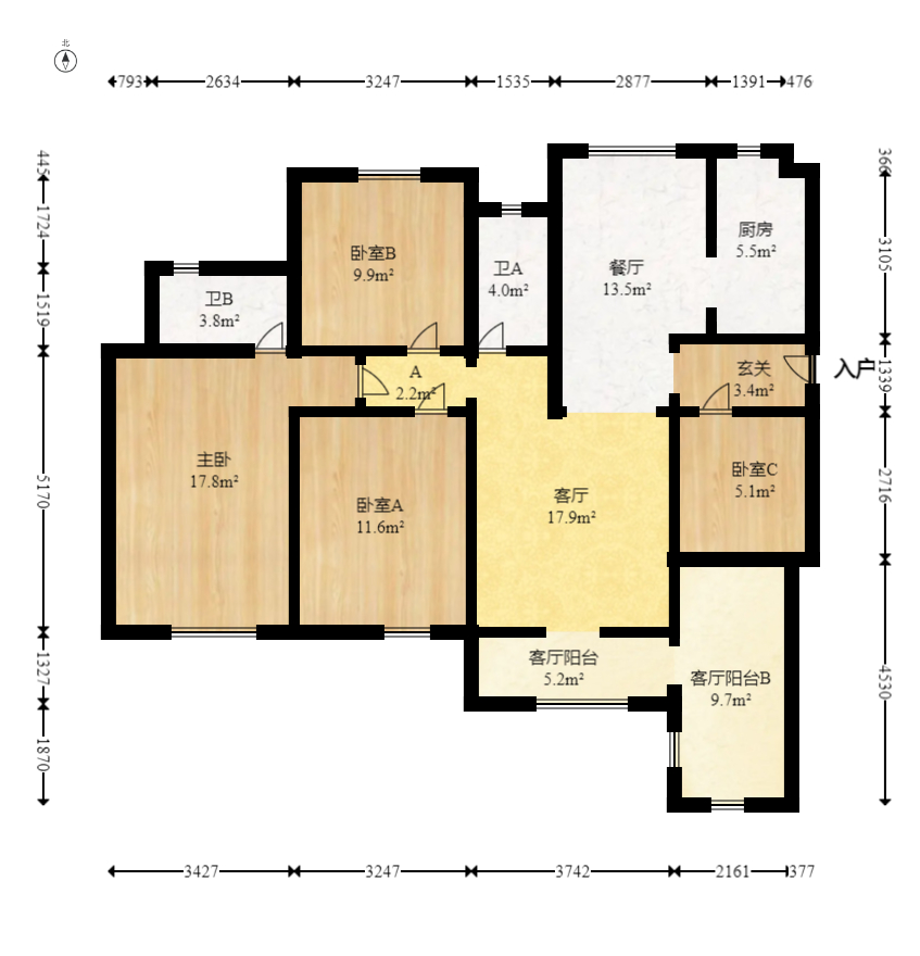 胜家雅苑  4室2厅2卫   195.00万室内图1