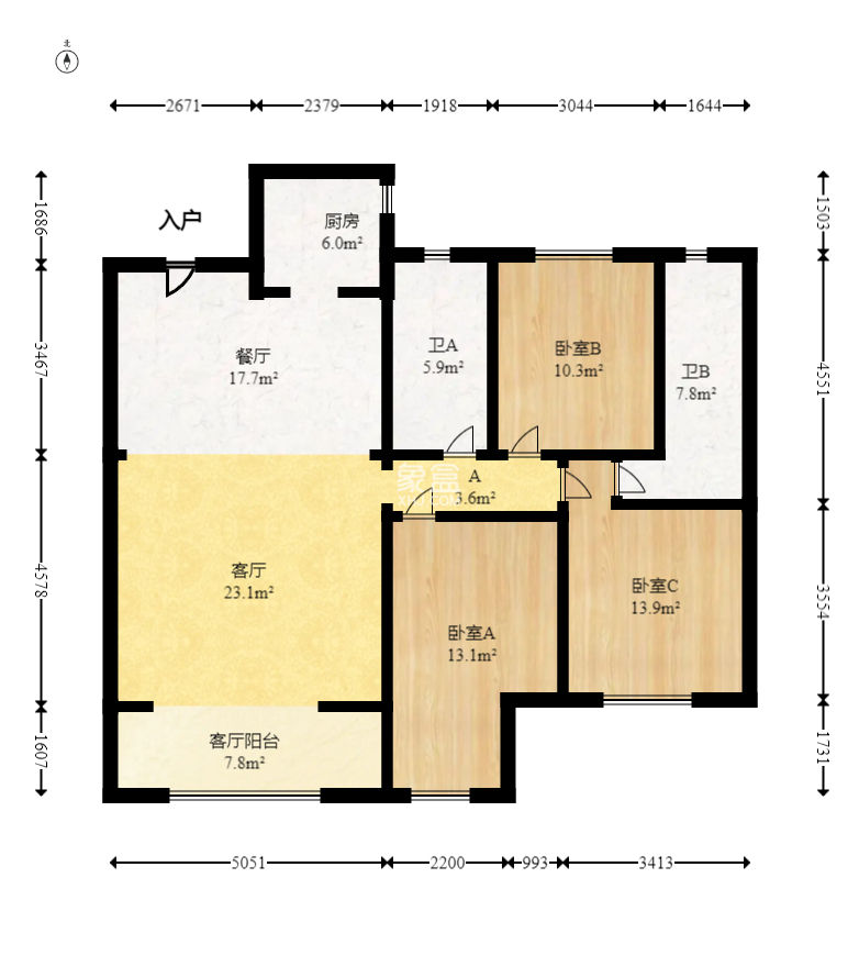 北辰时光里  3室2厅2卫   210.00万