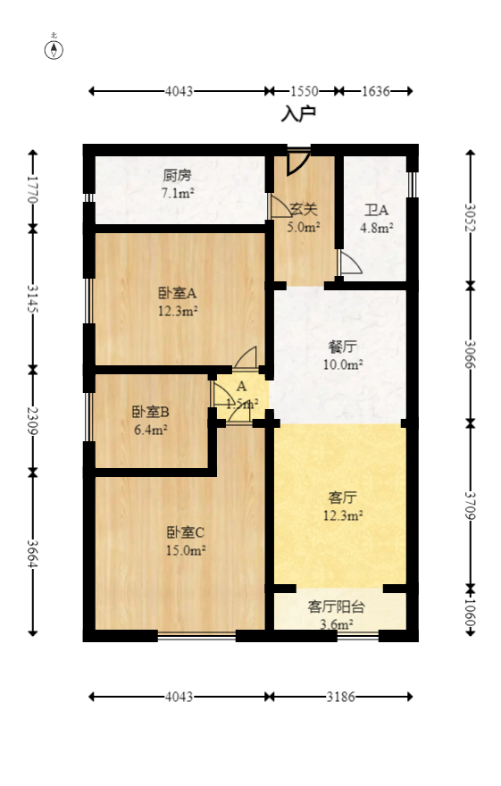 协信星澜汇  3室2厅1卫   105.00万室内图1