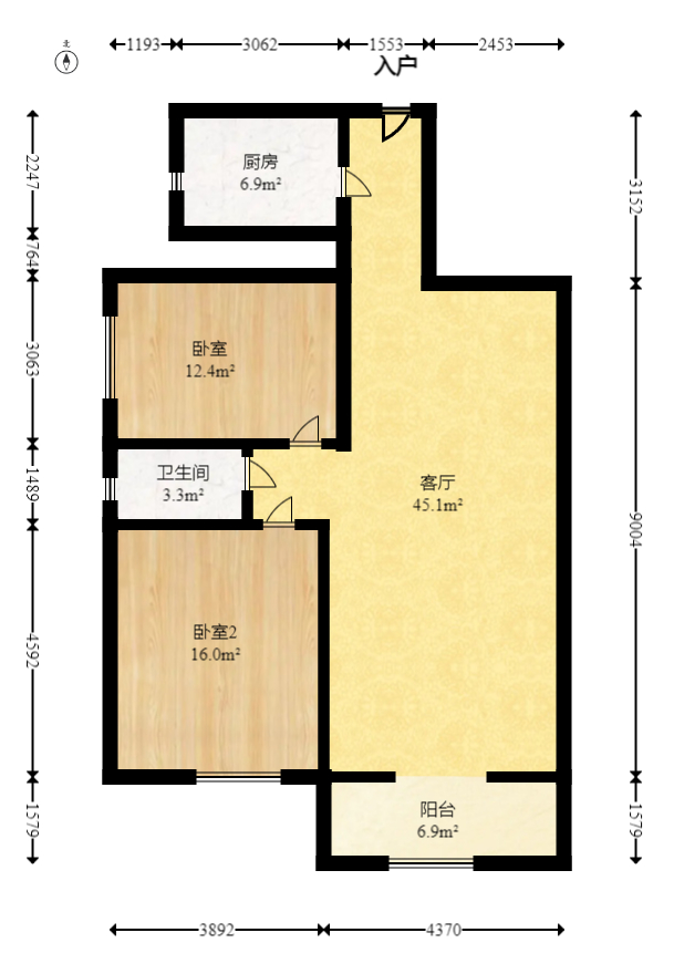 星城国际 1室2厅1卫 45.8万 星城国际 1室2厅1卫 45.8万户型图