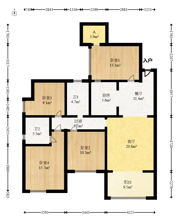长燃润和天地(长润小区印湘江) 4室1厅2卫 116.8万 长燃润和天地(长润小区印湘江) 4室1厅2卫 116.8万户型图