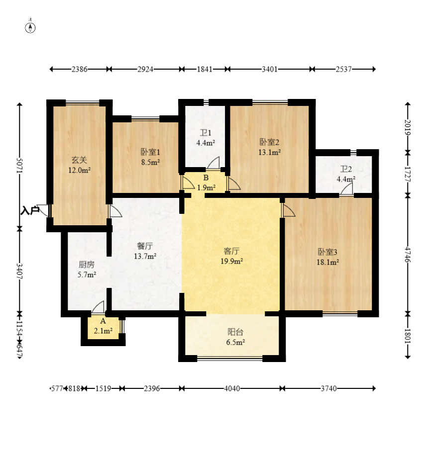 时代倾城二期  3室2厅1卫   108.00万室内图1