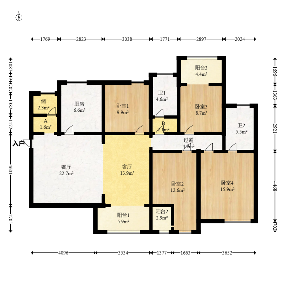勤诚达新界 4室2厅2卫 120.0万 勤诚达新界 4室2厅2卫 120.0万户型图