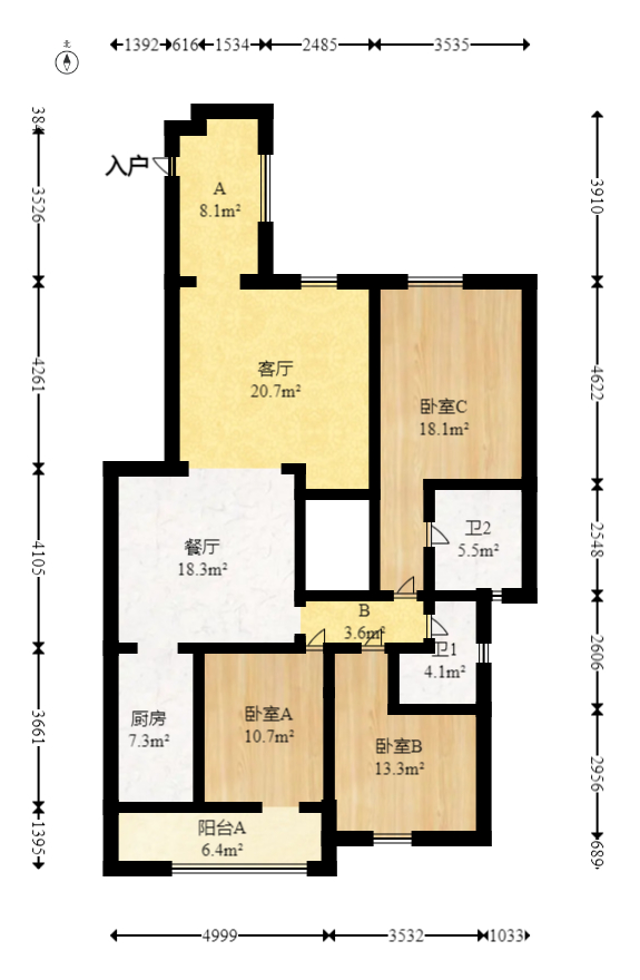 城市山水豪园（山水城市风景）  3室2厅2卫   140.00万室内图1