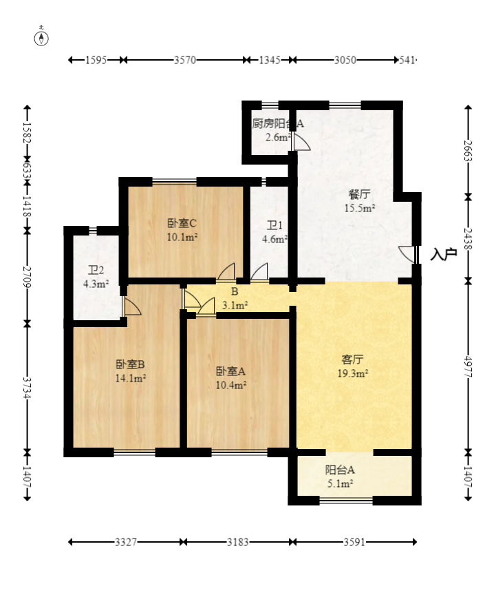 伊景园滨河苑  3室2厅2卫   80.00万室内图1