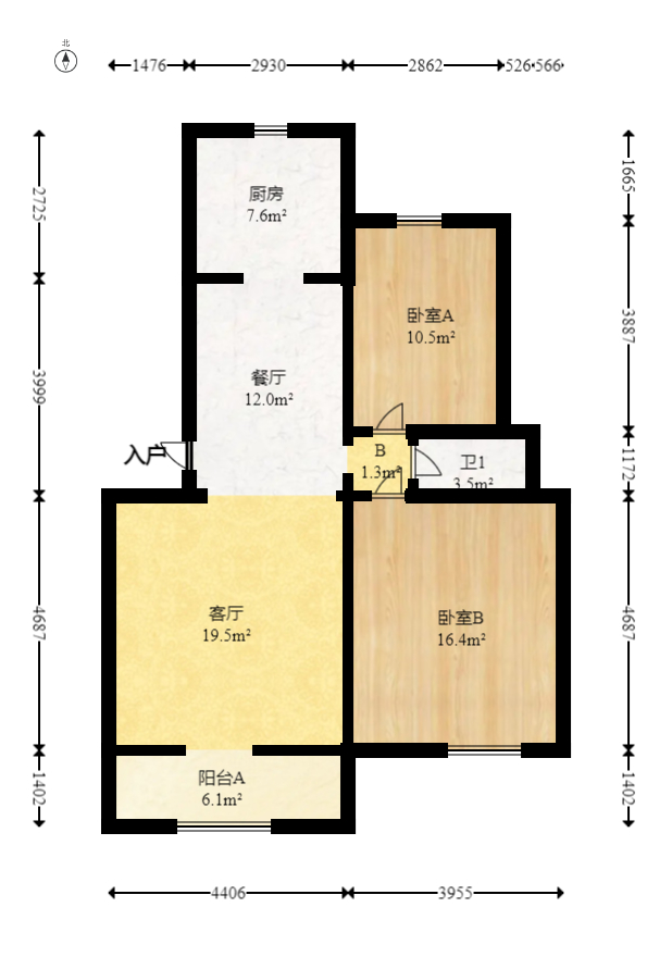 汇城上筑  2室2厅1卫   60.00万室内图1