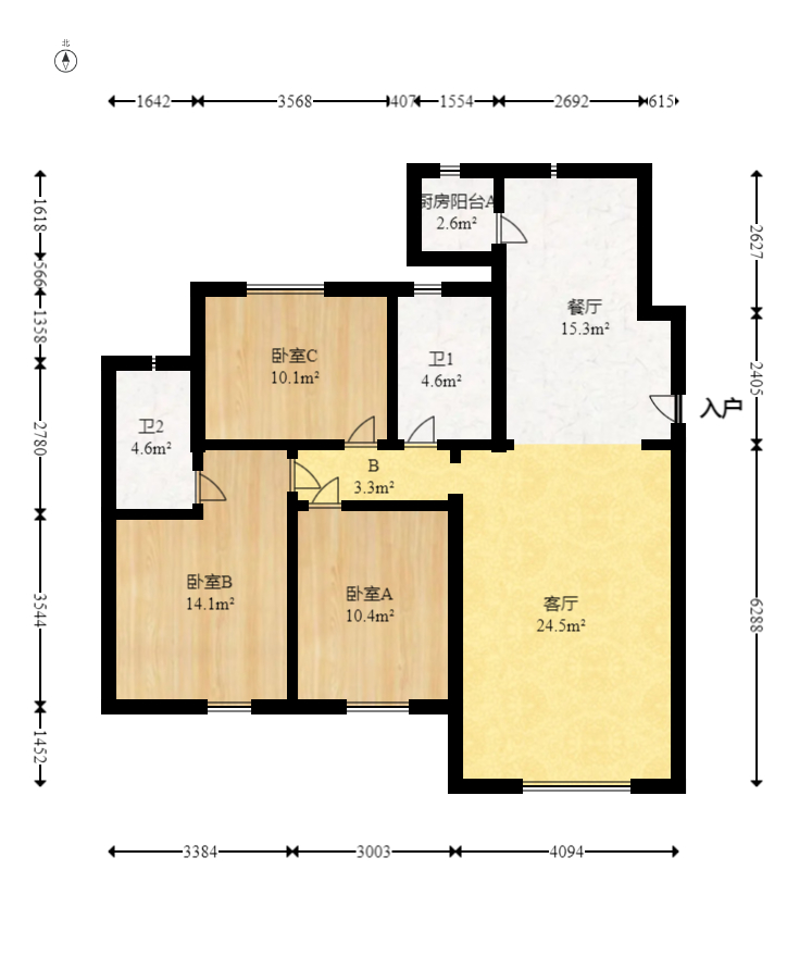 伊景园滨河苑  3室2厅2卫   95.00万室内图1