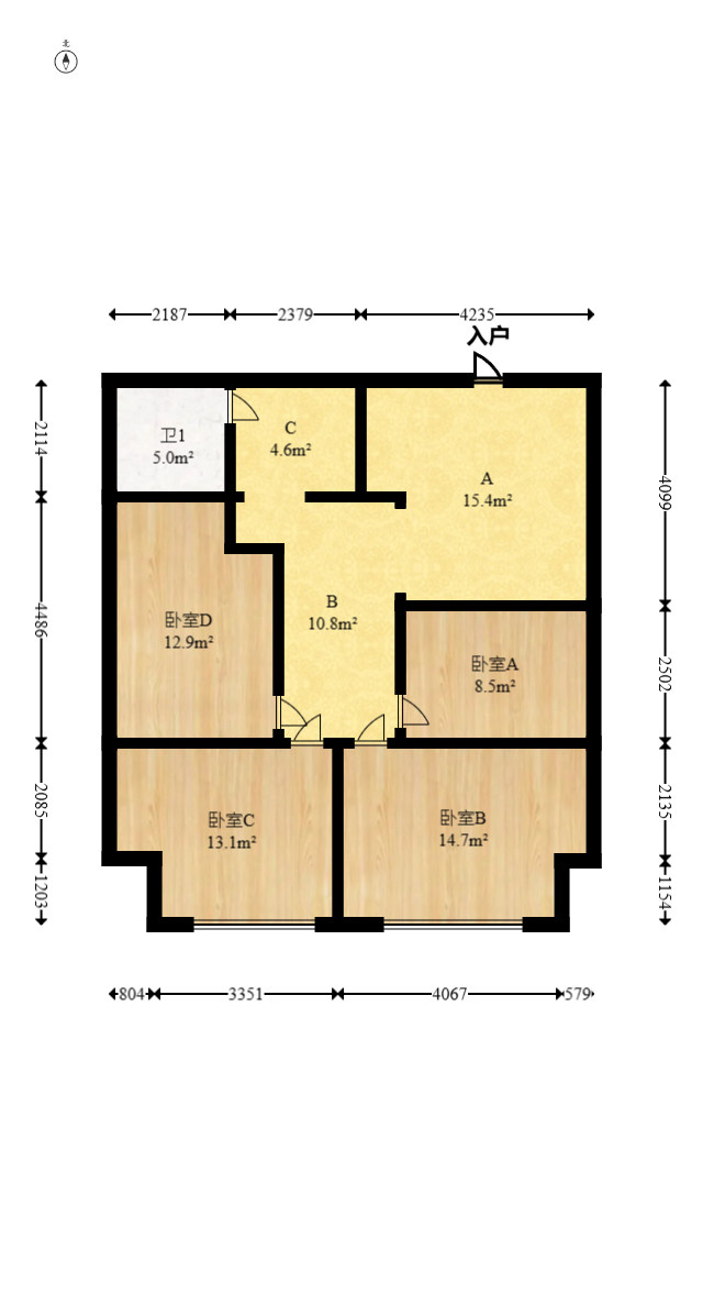 喜盈门范城  1室1厅1卫   83.60万室内图1