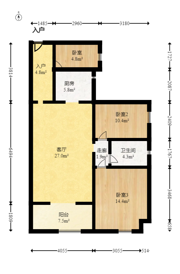 中国铁建国际城二期  3室2厅1卫   49.80万室内图1