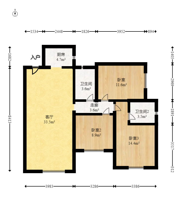 紫华郡  3室2厅2卫    68.8万室内图1