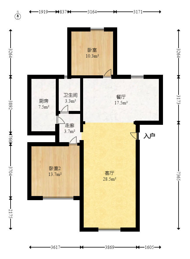 东岸锦城(东方人家)  3室2厅2卫   67.00万室内图1