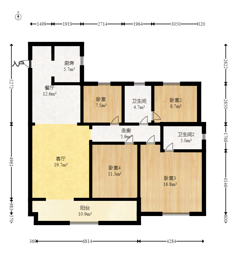新力菩悦星都汇  4室2厅2卫   128.00万室内图1