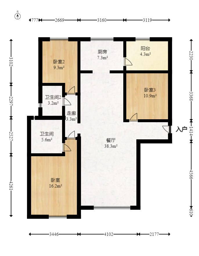 旭辉华庭  3室2厅2卫   66.80万室内图1