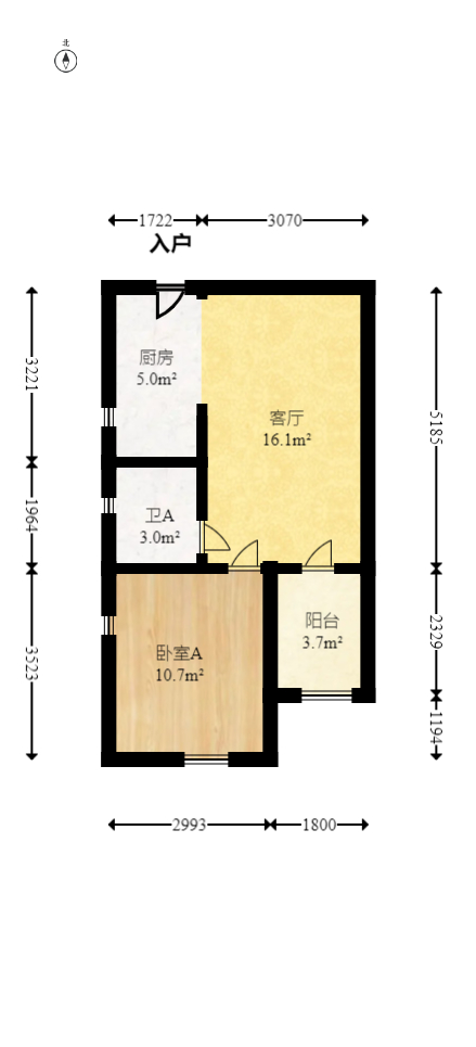 世纪桃花苑  1室1厅1卫   55.00万室内图1