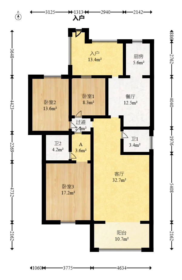 江山韵  3室2厅2卫   76.80万室内图1