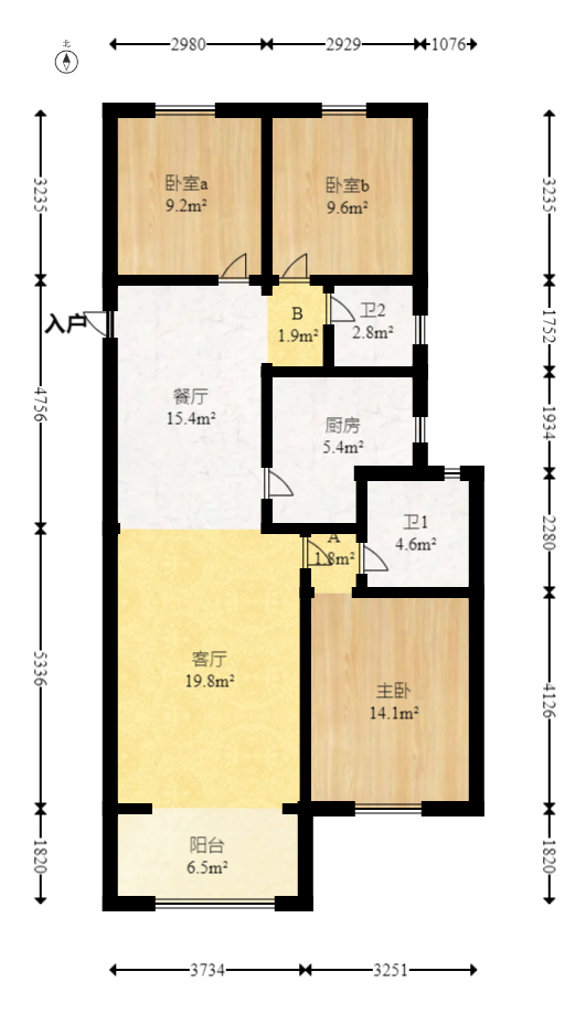 澳海澜庭  3室2厅1卫   85.00万室内图1
