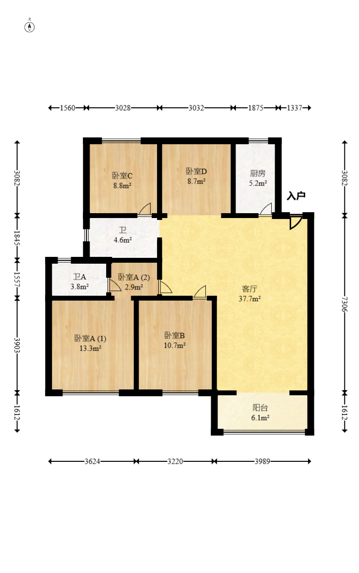 梅溪正荣府  4室2厅2卫   148.00万室内图1