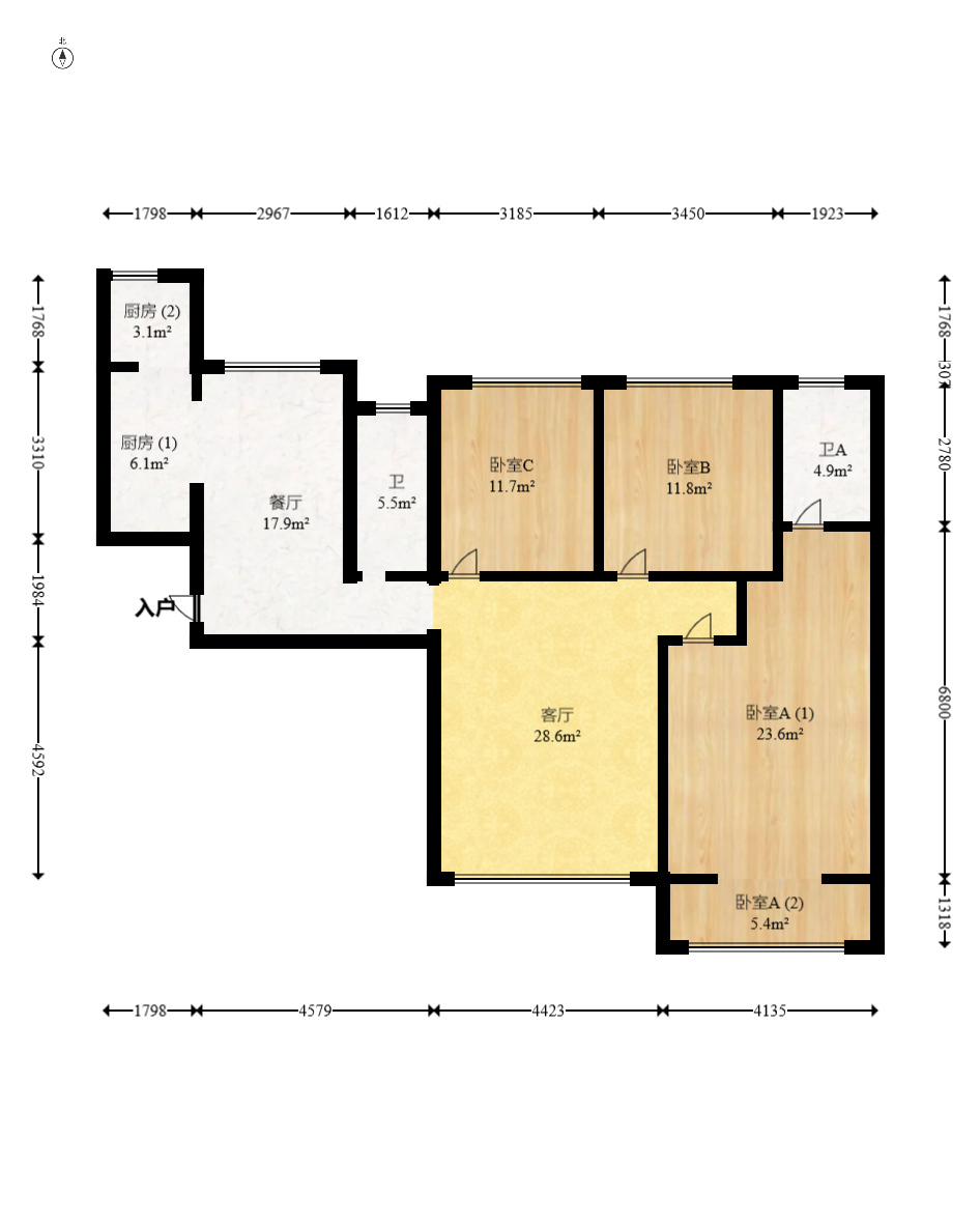 中海梅溪湖壹号 3室2厅2卫 159.0万 中海梅溪湖壹号 3室2厅2卫 159.0万户型图