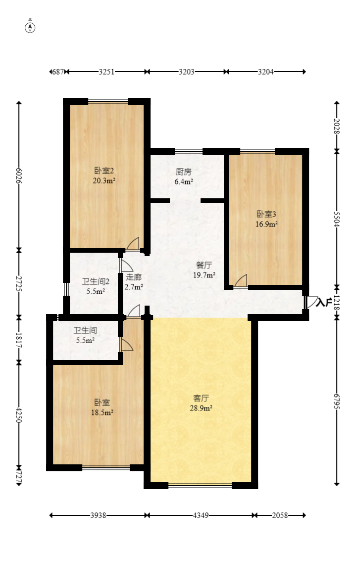 东方美地  3室2厅2卫   105.00万室内图1