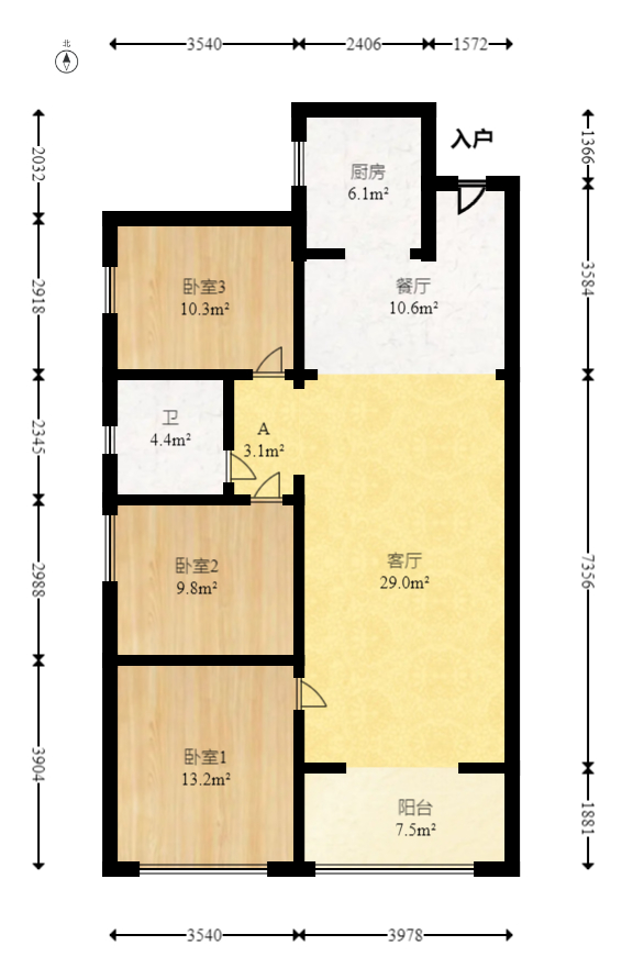 乾城（兴旺乾城）  3室2厅1卫   86.00万室内图1