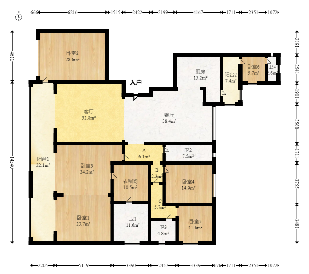 中建江山壹号  5室2厅3卫   950.00万室内图1