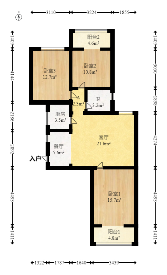 层上观邸  3室2厅1卫   89.80万室内图1