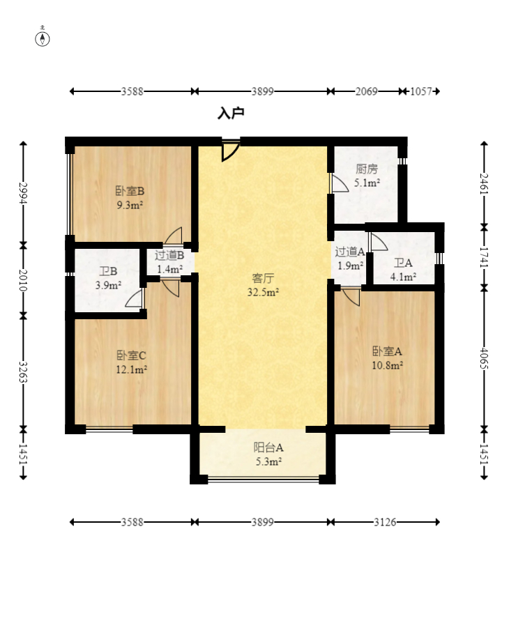 中建嘉和城  3室2厅2卫   92.00万室内图1