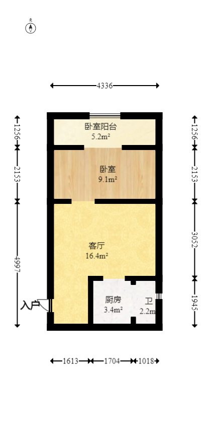蝴蝶谷  1室1厅1卫   19.80万室内图1