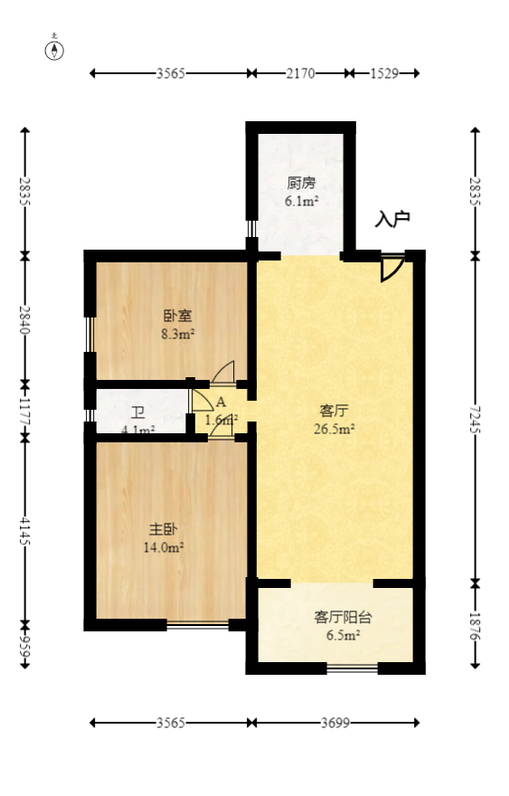 蝴蝶谷 1室2厅1卫 47.0万 蝴蝶谷 1室2厅1卫 47.0万户型图