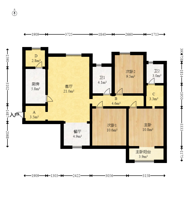深业睿城  3室2厅2卫   103.50万室内图1
