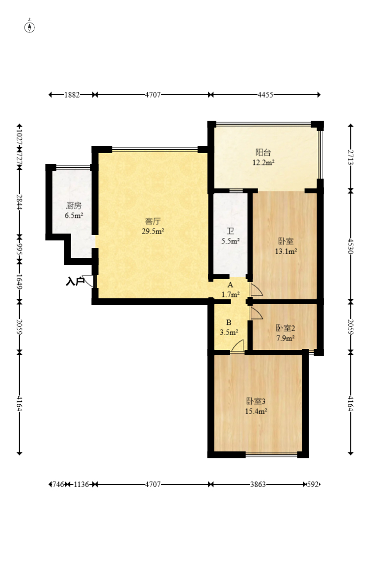 莱茵城 3室2厅1卫 78.8万 莱茵城 3室2厅1卫 78.8万户型图