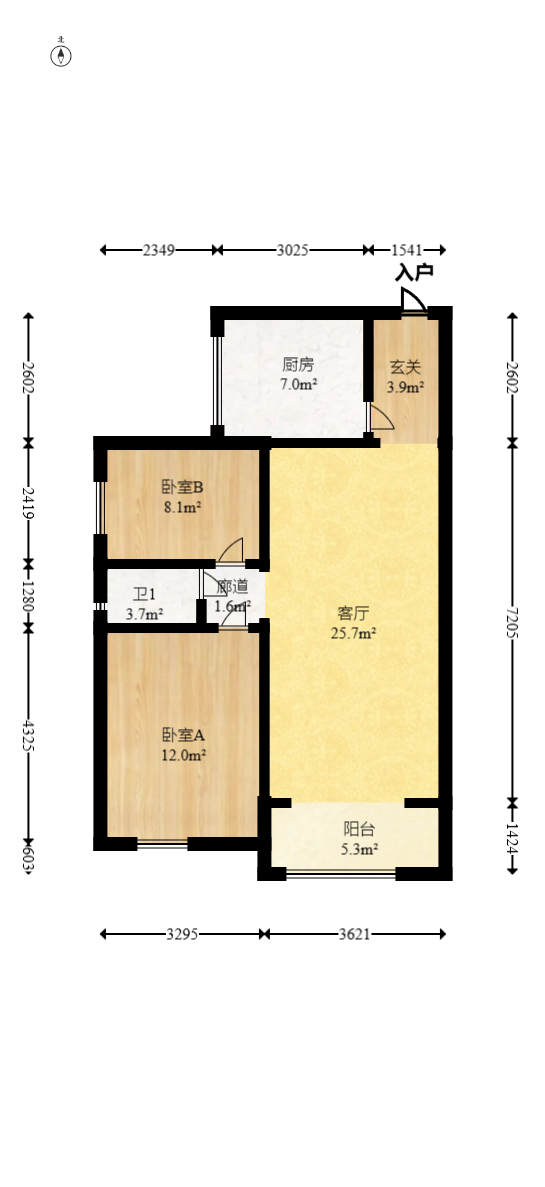 江山帝景哈佛  2室2厅1卫   90.80万室内图1