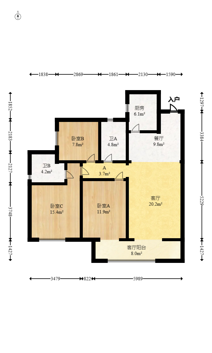 卓越中寰  3室2厅2卫   205.00万室内图1