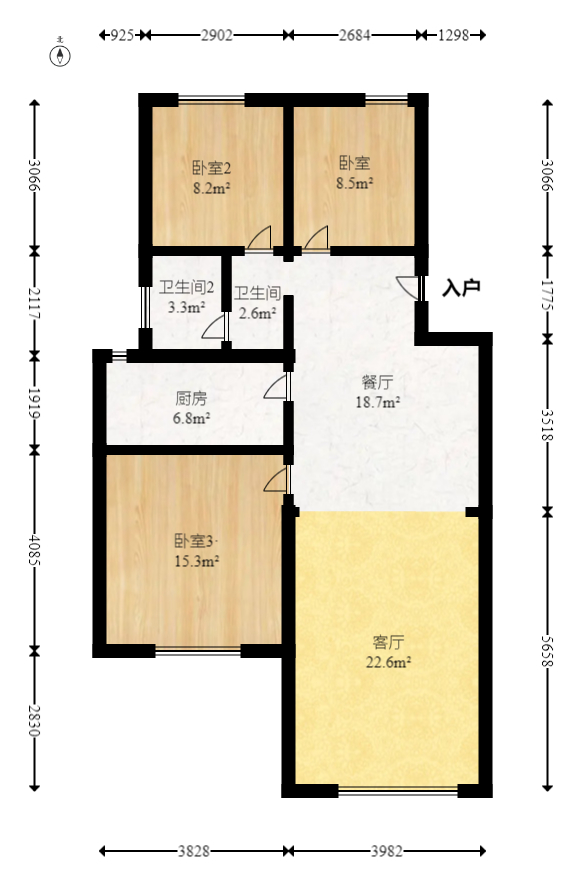 辉宏橄榄城  3室2厅2卫   62.80万室内图1