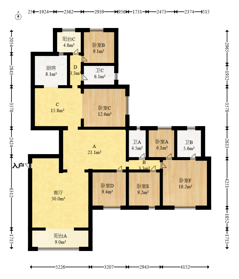 幸福庄园 5室2厅3卫 108.0万 幸福庄园 5室2厅3卫 108.0万户型图