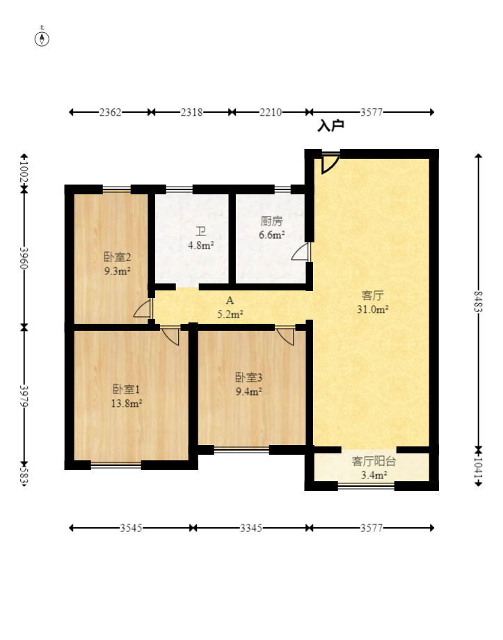 中建信和城  3室2厅1卫   105.00万室内图1