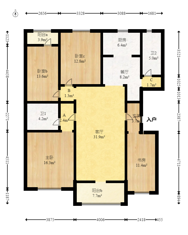 百合湖滨花园 3室2厅2卫 60.0万 百合湖滨花园 3室2厅2卫 60.0万户型图