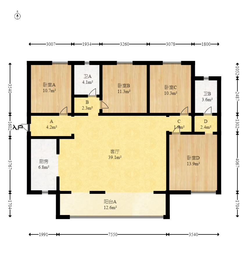 鑫苑木莲世家  4室2厅2卫   185.00万室内图1