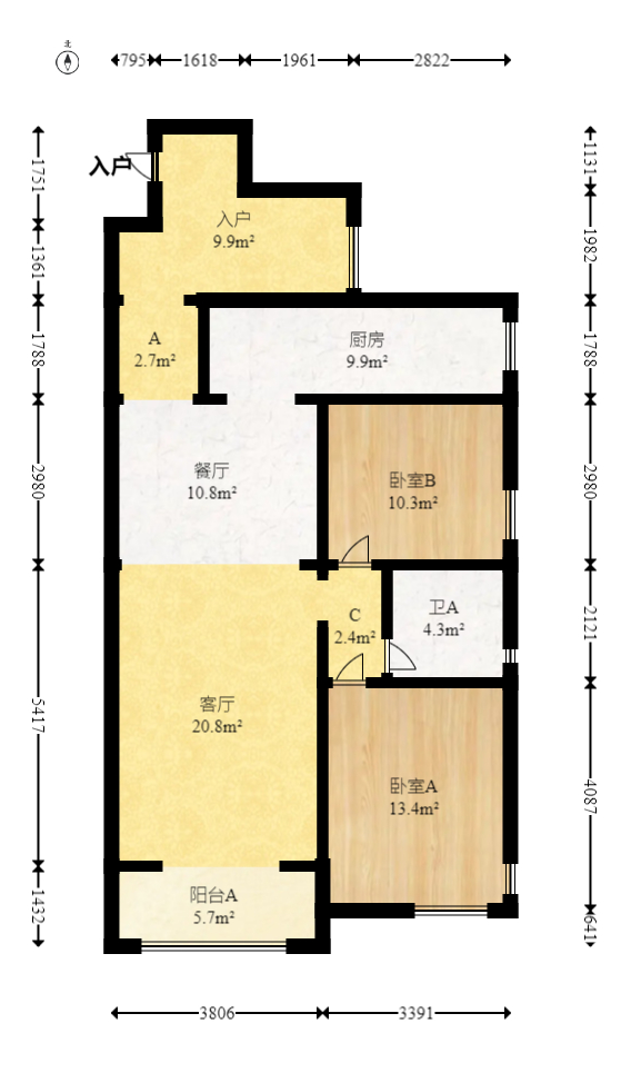 长房南屏锦源  3室2厅1卫   105.00万室内图1