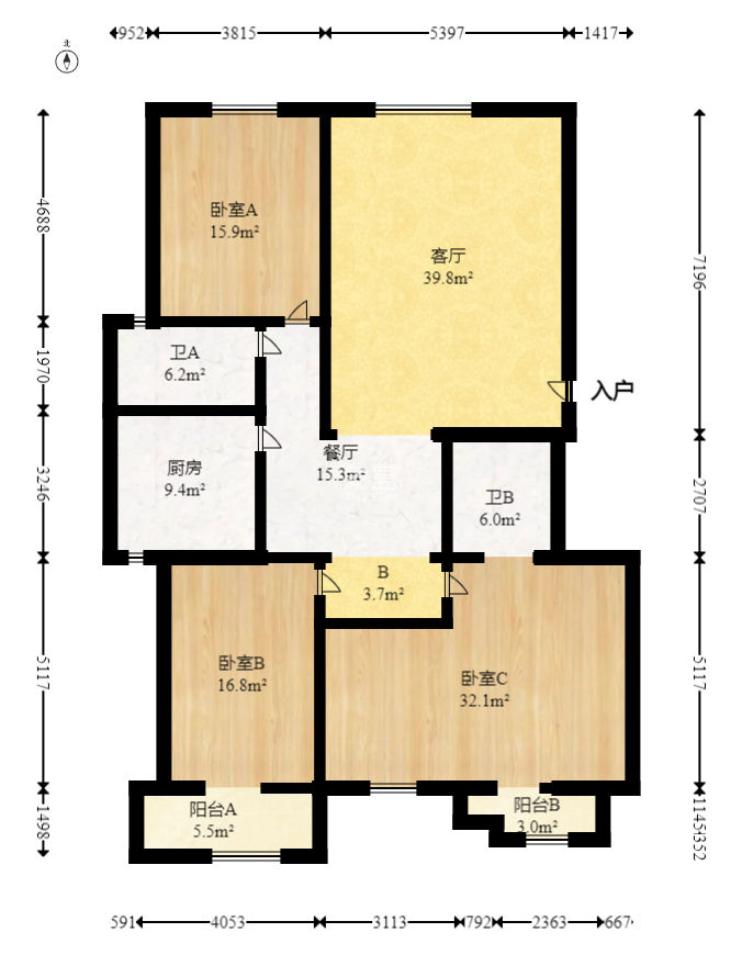 四季阳光花城  3室2厅2卫    210.0万