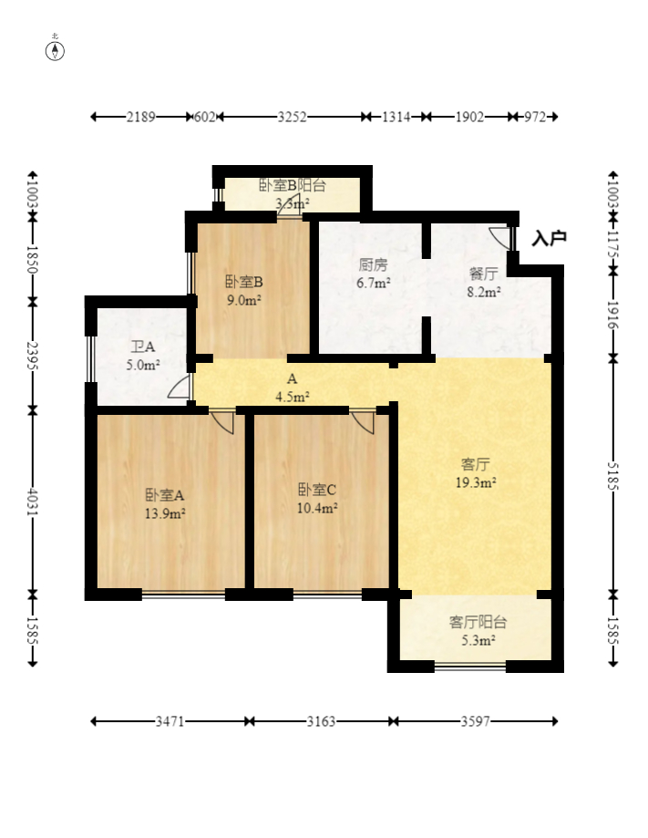 钰龙天下一期  3室2厅1卫   238.00万室内图1