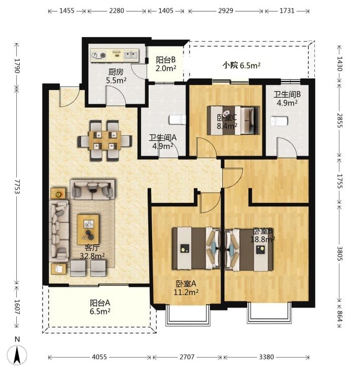 恒大林溪郡 3室2厅2卫 79.8万 恒大林溪郡 3室2厅2卫 79.8万室内图