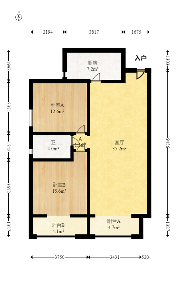 月畔湾  2室2厅1卫   80.00万室内图1