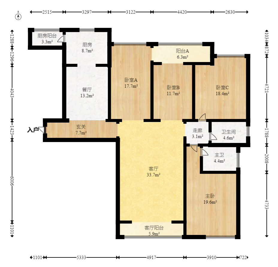 大唐印象一期云海湾  4室2厅2卫    135.0万 大唐印象一期云海湾  4室2厅2卫    135.0万户型图