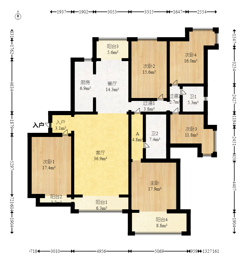 北辰三角洲D3区  5室2厅3卫   350.00万室内图1